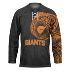 Personalized Giants Polynesian Hockey Jersey Tribal Chest and Sleeve Tattoo Heritage Warrior