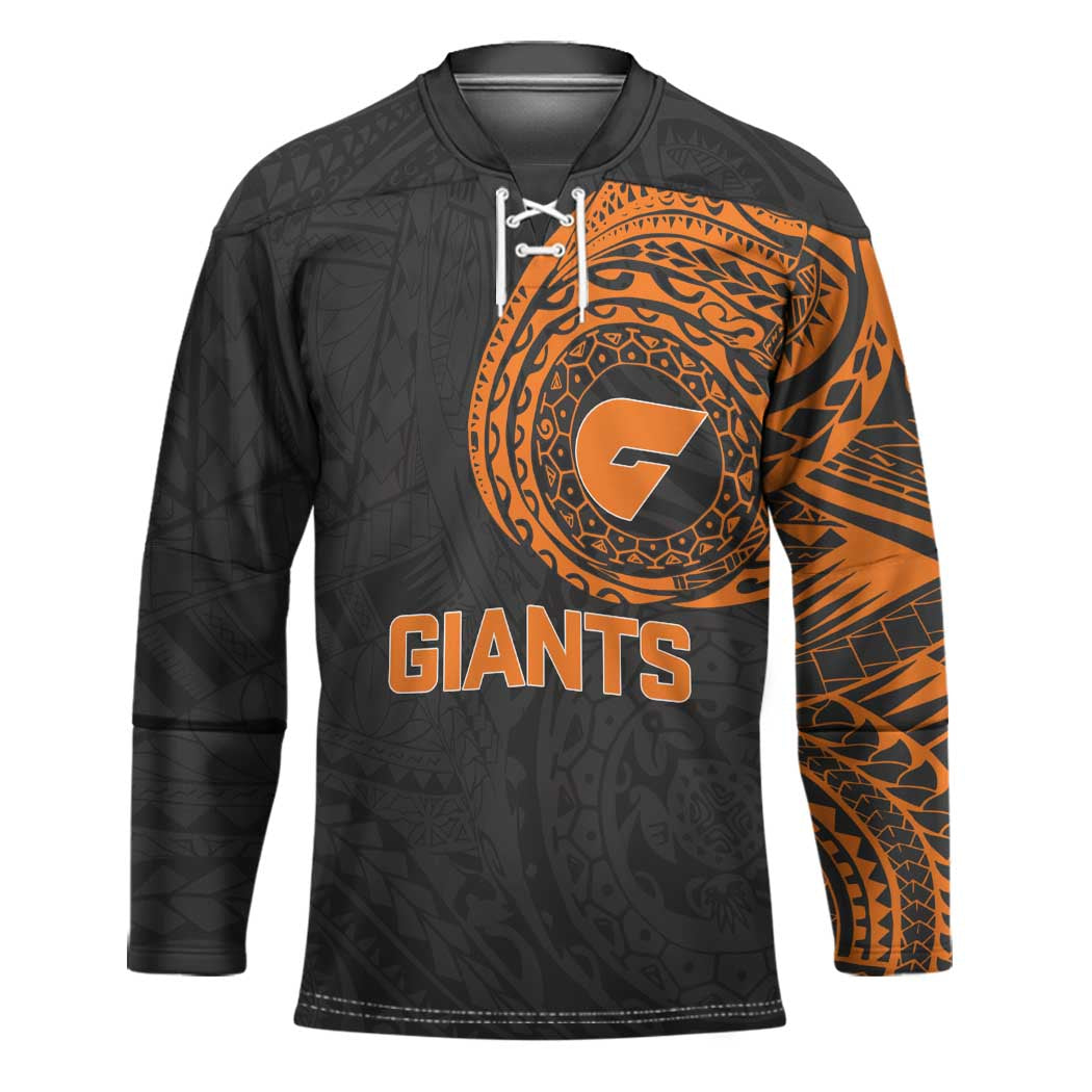 Personalized Giants Polynesian Hockey Jersey Tribal Chest and Sleeve Tattoo Heritage Warrior