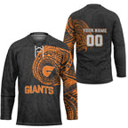 Personalized Giants Polynesian Hockey Jersey Tribal Chest and Sleeve Tattoo Heritage Warrior
