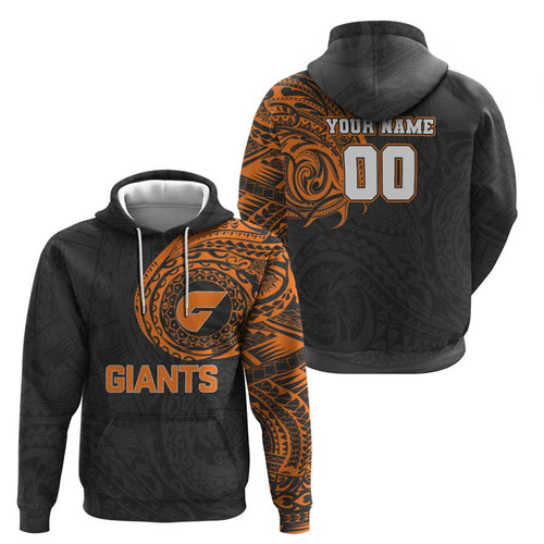 Personalized Giants Polynesian Hoodie Tribal Chest and Sleeve Tattoo Heritage Warrior