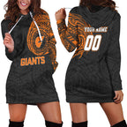 Personalized Giants Polynesian Hoodie Dress Tribal Chest and Sleeve Tattoo Heritage Warrior