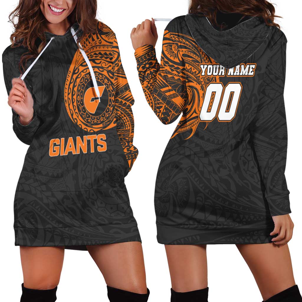 Personalized Giants Polynesian Hoodie Dress Tribal Chest and Sleeve Tattoo Heritage Warrior