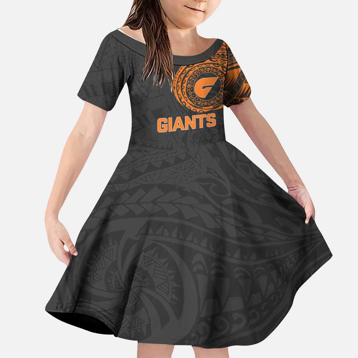 Personalized Giants Polynesian Kid Short Sleeve Dress Tribal Chest and Sleeve Tattoo Heritage Warrior