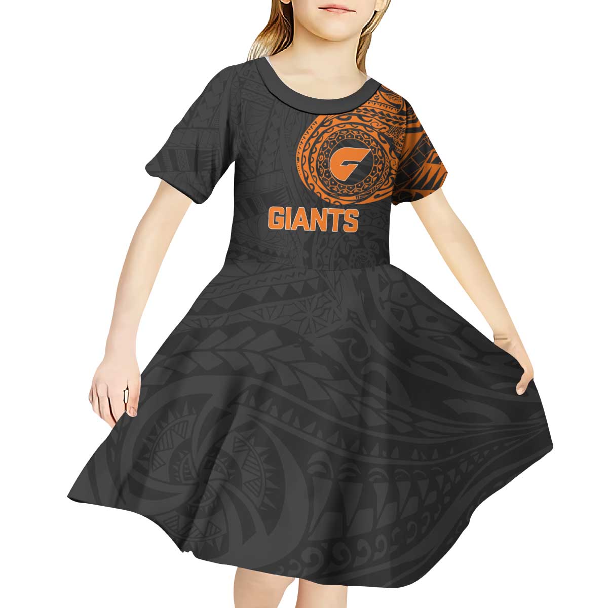 Personalized Giants Polynesian Kid Short Sleeve Dress Tribal Chest and Sleeve Tattoo Heritage Warrior