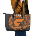 Personalized Giants Polynesian Leather Tote Bag Tribal Chest and Sleeve Tattoo Heritage Warrior