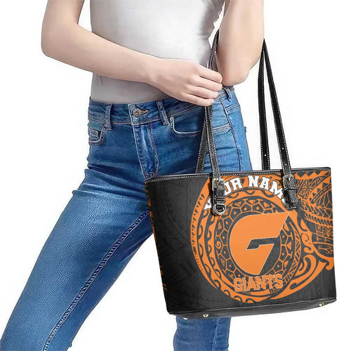Personalized Giants Polynesian Leather Tote Bag Tribal Chest and Sleeve Tattoo Heritage Warrior