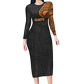 Personalized Giants Polynesian Long Sleeve Bodycon Dress Tribal Chest and Sleeve Tattoo Heritage Warrior