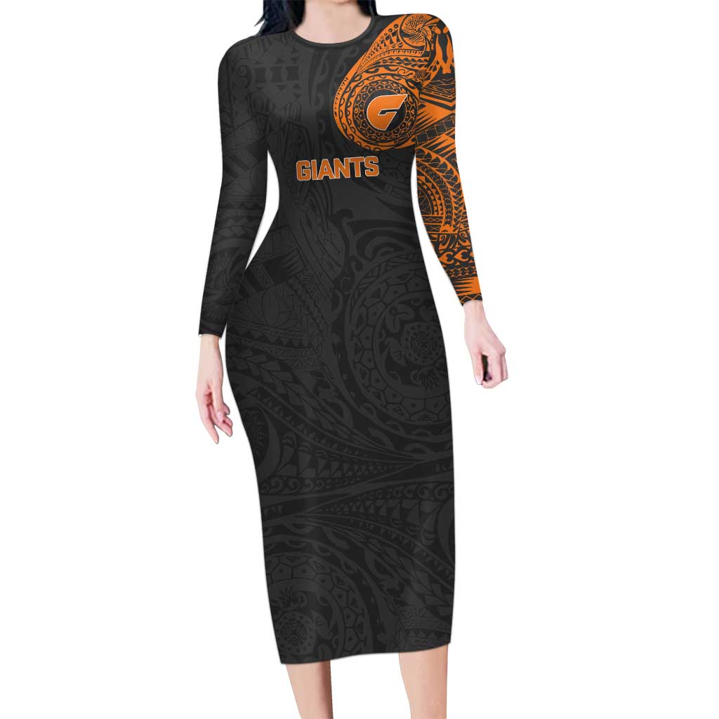 Personalized Giants Polynesian Long Sleeve Bodycon Dress Tribal Chest and Sleeve Tattoo Heritage Warrior