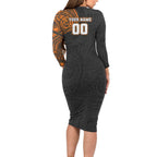 Personalized Giants Polynesian Long Sleeve Bodycon Dress Tribal Chest and Sleeve Tattoo Heritage Warrior