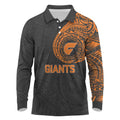 Personalized Giants Polynesian Long Sleeve Polo Shirt Tribal Chest and Sleeve Tattoo Heritage Warrior