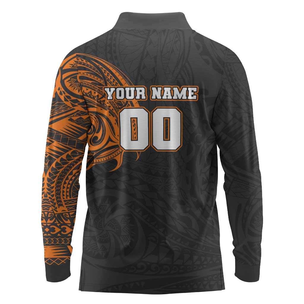 Personalized Giants Polynesian Long Sleeve Polo Shirt Tribal Chest and Sleeve Tattoo Heritage Warrior