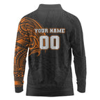 Personalized Giants Polynesian Long Sleeve Polo Shirt Tribal Chest and Sleeve Tattoo Heritage Warrior