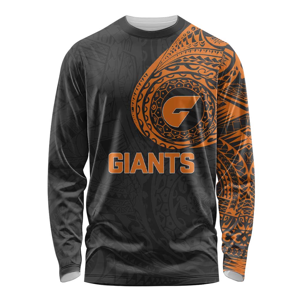 Personalized Giants Polynesian Long Sleeve Shirt Tribal Chest and Sleeve Tattoo Heritage Warrior