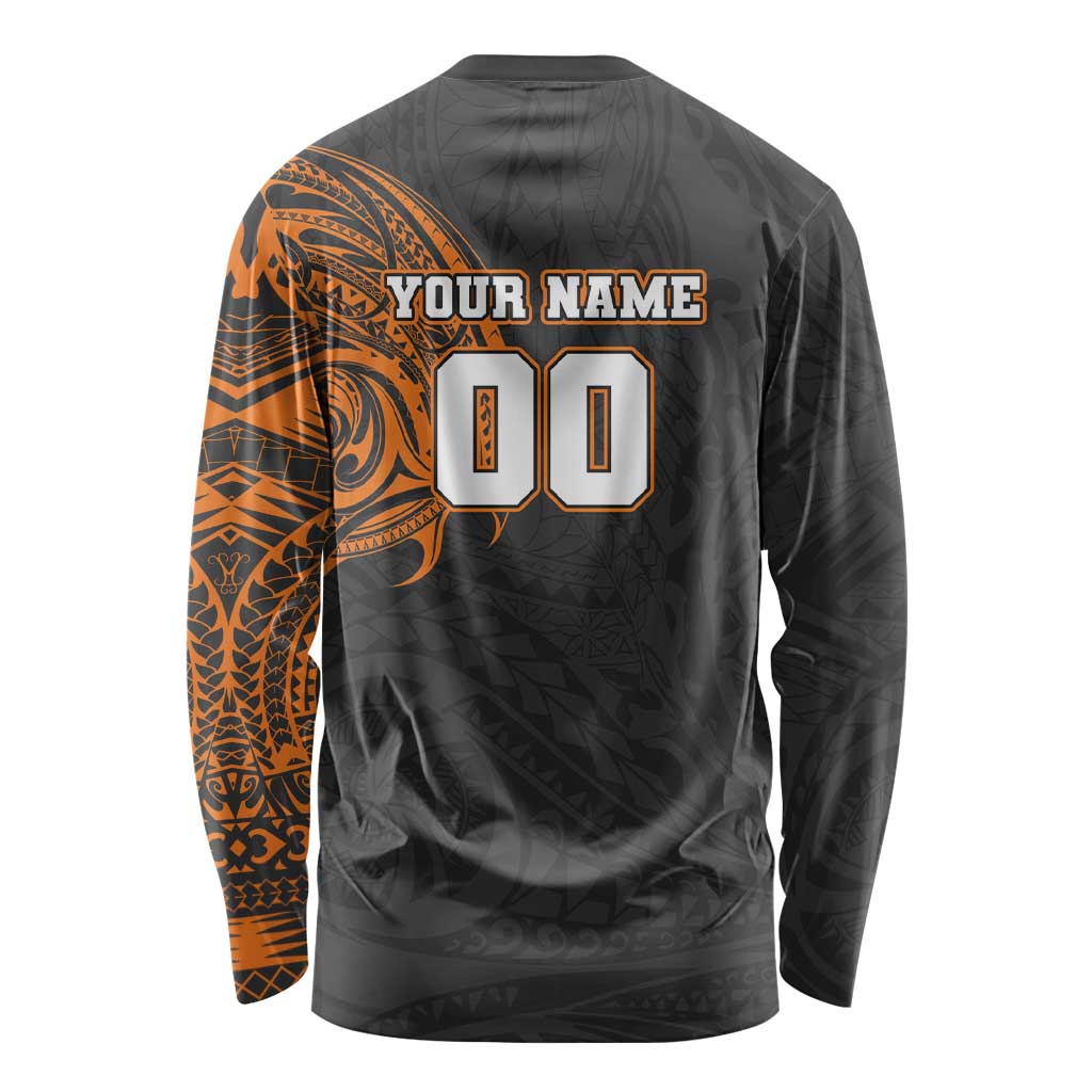 Personalized Giants Polynesian Long Sleeve Shirt Tribal Chest and Sleeve Tattoo Heritage Warrior