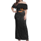 Personalized Giants Polynesian Off Shoulder Maxi Dress Tribal Chest and Sleeve Tattoo Heritage Warrior