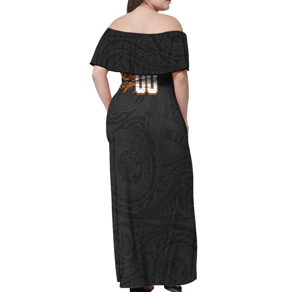 Personalized Giants Polynesian Off Shoulder Maxi Dress Tribal Chest and Sleeve Tattoo Heritage Warrior