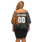 Personalized Giants Polynesian Off Shoulder Short Dress Tribal Chest and Sleeve Tattoo Heritage Warrior