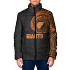 Personalized Giants Polynesian Padded Jacket Tribal Chest and Sleeve Tattoo Heritage Warrior