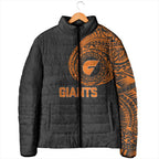 Personalized Giants Polynesian Padded Jacket Tribal Chest and Sleeve Tattoo Heritage Warrior