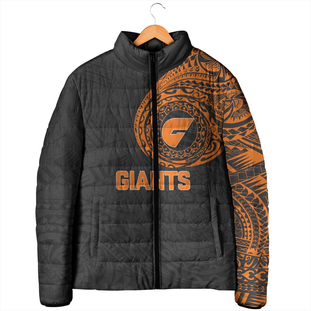 Personalized Giants Polynesian Padded Jacket Tribal Chest and Sleeve Tattoo Heritage Warrior