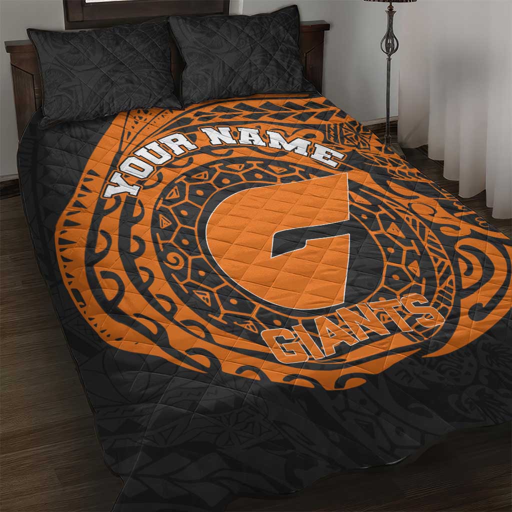 Personalized Giants Polynesian Quilt Bed Set Tribal Chest and Sleeve Tattoo Heritage Warrior