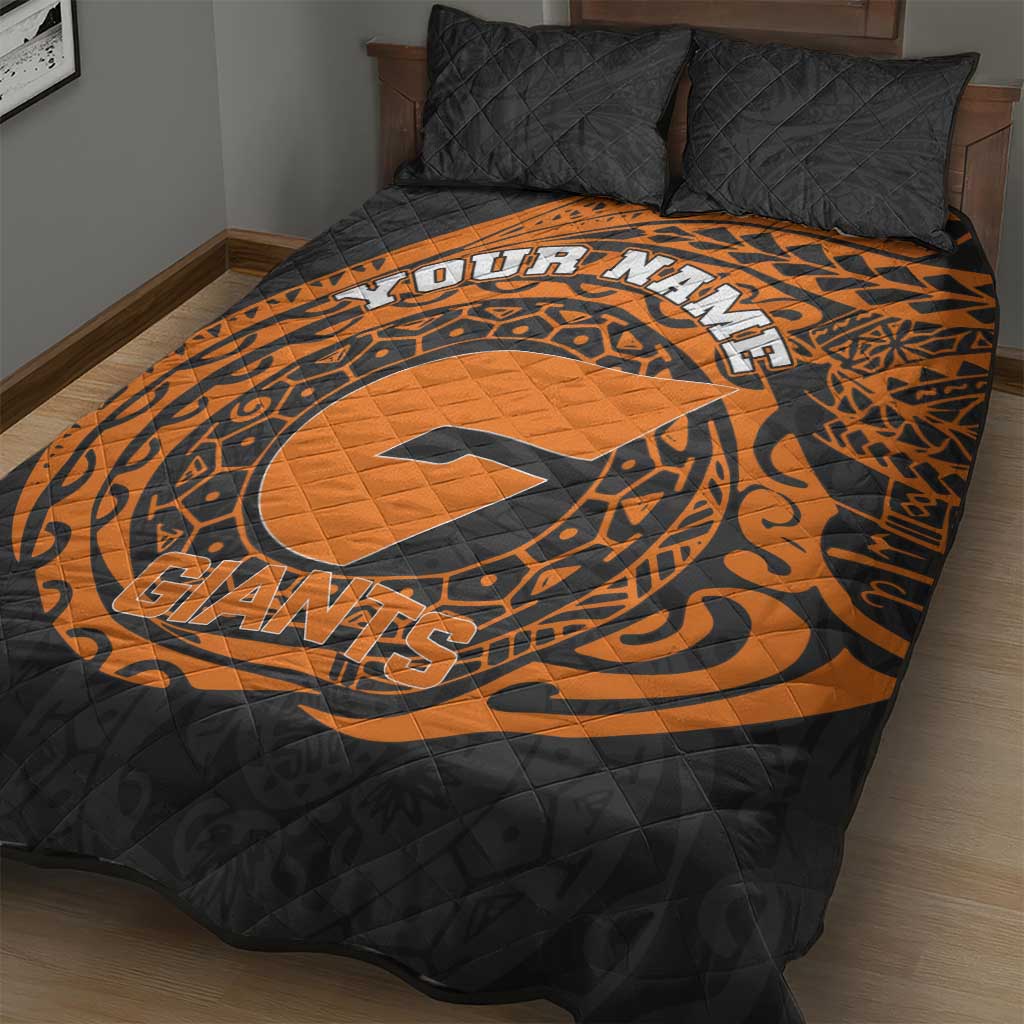 Personalized Giants Polynesian Quilt Bed Set Tribal Chest and Sleeve Tattoo Heritage Warrior