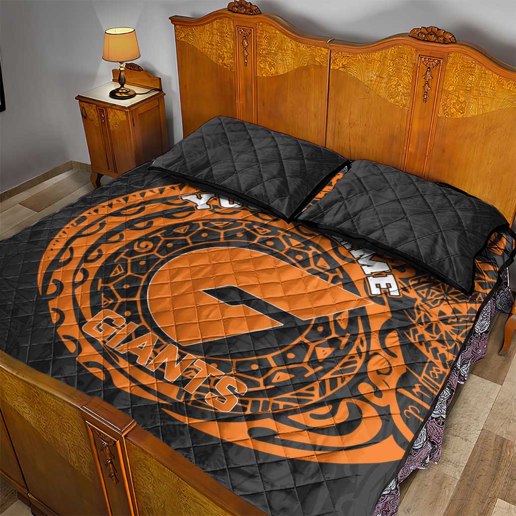 Personalized Giants Polynesian Quilt Bed Set Tribal Chest and Sleeve Tattoo Heritage Warrior