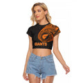 Personalized Giants Polynesian Raglan Cropped T Shirt Tribal Chest and Sleeve Tattoo Heritage Warrior