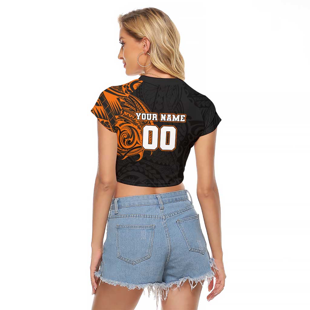 Personalized Giants Polynesian Raglan Cropped T Shirt Tribal Chest and Sleeve Tattoo Heritage Warrior
