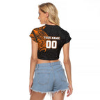 Personalized Giants Polynesian Raglan Cropped T Shirt Tribal Chest and Sleeve Tattoo Heritage Warrior