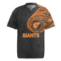 Personalized Giants Polynesian Rugby Jersey Tribal Chest and Sleeve Tattoo Heritage Warrior