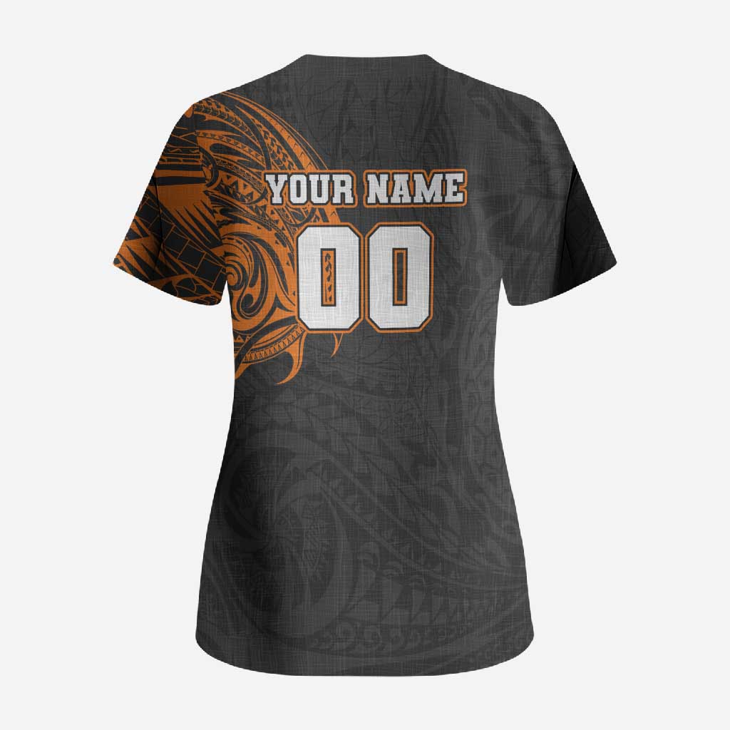 Personalized Giants Polynesian Scrub Top Tribal Chest and Sleeve Tattoo Heritage Warrior