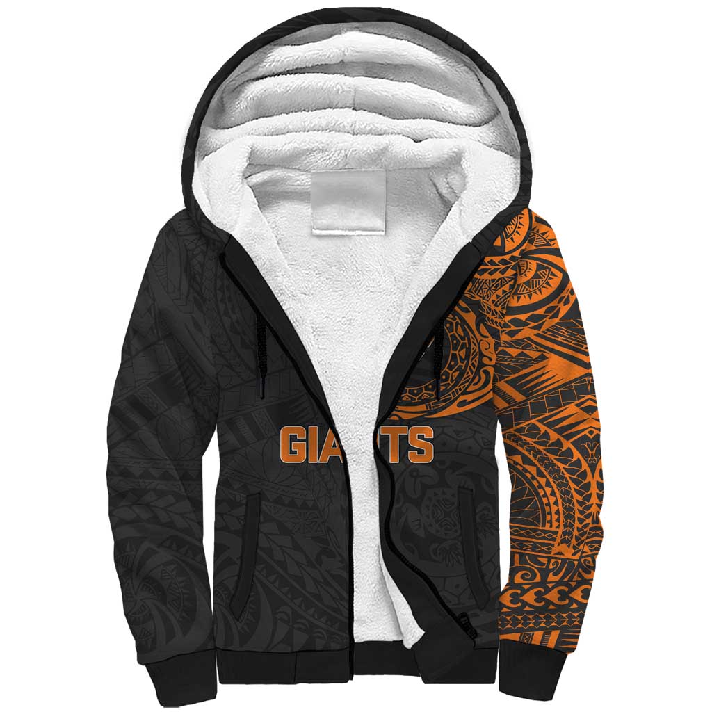 Personalized Giants Polynesian Sherpa Hoodie Tribal Chest and Sleeve Tattoo Heritage Warrior