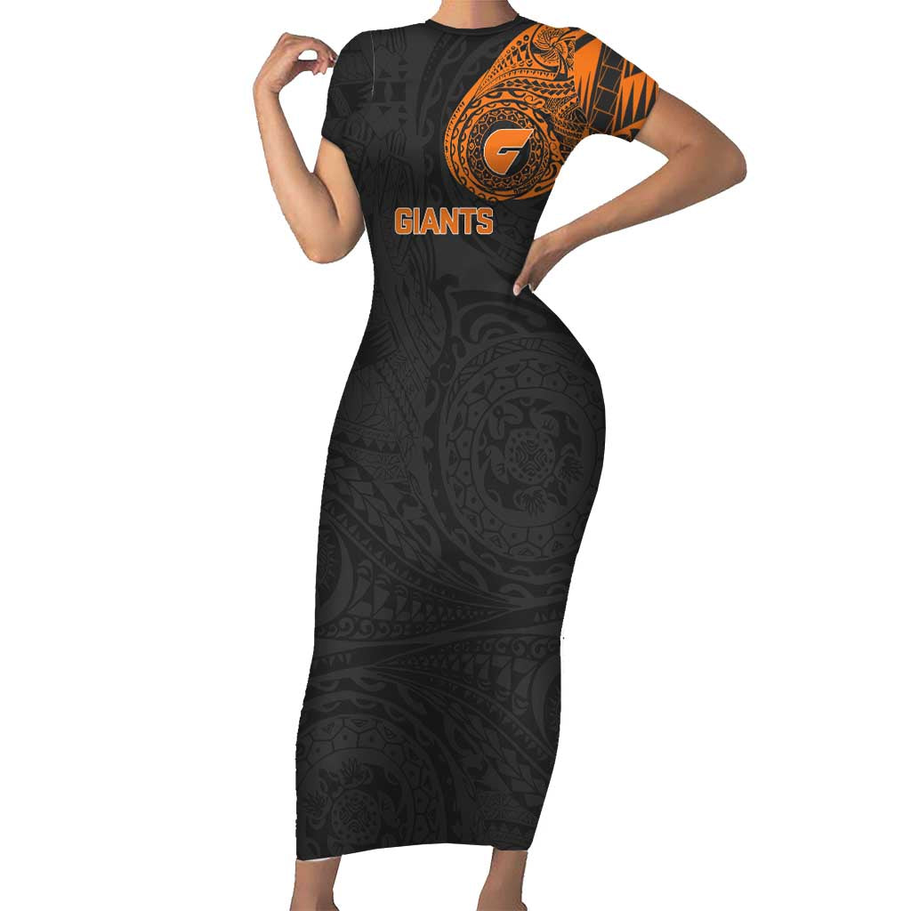 Personalized Giants Polynesian Short Sleeve Bodycon Dress Tribal Chest and Sleeve Tattoo Heritage Warrior