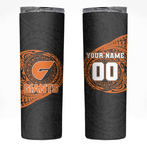 Personalized Giants Polynesian Skinny Tumbler Tribal Chest and Sleeve Tattoo Heritage Warrior