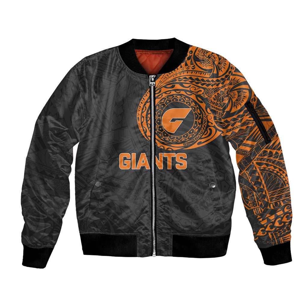 Personalized Giants Polynesian Sleeve Zip Bomber Jacket Tribal Chest and Sleeve Tattoo Heritage Warrior