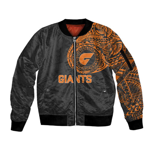 Personalized Giants Polynesian Sleeve Zip Bomber Jacket Tribal Chest and Sleeve Tattoo Heritage Warrior