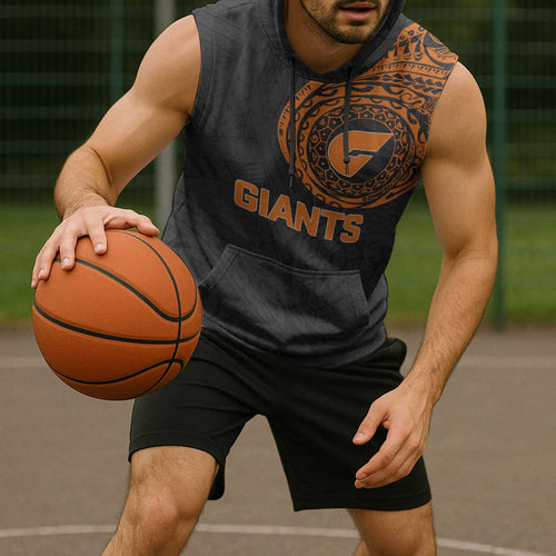 Personalized Giants Polynesian Sleeveless Hoodie Tribal Chest and Sleeve Tattoo Heritage Warrior