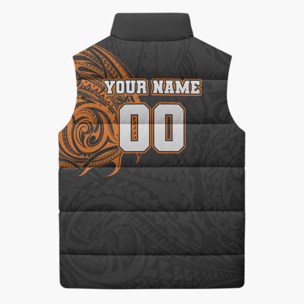 Personalized Giants Polynesian Sleeveless Puffer Jacket Tribal Chest and Sleeve Tattoo Heritage Warrior
