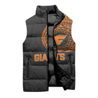 Personalized Giants Polynesian Sleeveless Puffer Jacket Tribal Chest and Sleeve Tattoo Heritage Warrior