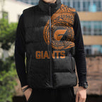 Personalized Giants Polynesian Sleeveless Puffer Jacket Tribal Chest and Sleeve Tattoo Heritage Warrior