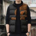 Personalized Giants Polynesian Sleeveless Puffer Jacket Tribal Chest and Sleeve Tattoo Heritage Warrior