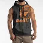 Personalized Giants Polynesian Sleeveless Zip Hoodie Tribal Chest and Sleeve Tattoo Heritage Warrior