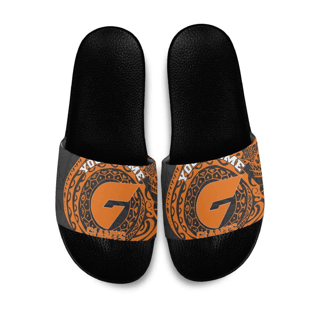 Personalized Giants Polynesian Slide Sandals Tribal Chest and Sleeve Tattoo Heritage Warrior