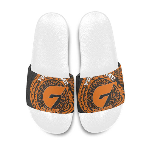 Personalized Giants Polynesian Slide Sandals Tribal Chest and Sleeve Tattoo Heritage Warrior