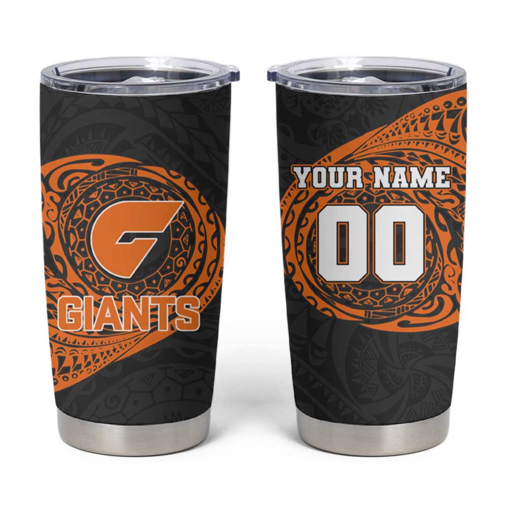 Personalized Giants Polynesian Tumbler Cup Tribal Chest and Sleeve Tattoo Heritage Warrior