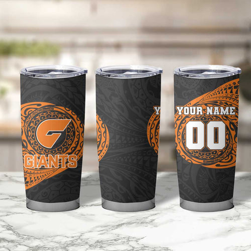 Personalized Giants Polynesian Tumbler Cup Tribal Chest and Sleeve Tattoo Heritage Warrior