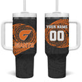 Personalized Giants Polynesian Tumbler With Handle Tribal Chest and Sleeve Tattoo Heritage Warrior