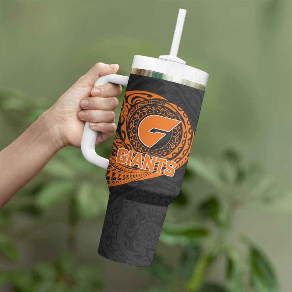 Personalized Giants Polynesian Tumbler With Handle Tribal Chest and Sleeve Tattoo Heritage Warrior