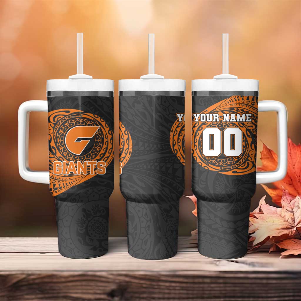 Personalized Giants Polynesian Tumbler With Handle Tribal Chest and Sleeve Tattoo Heritage Warrior